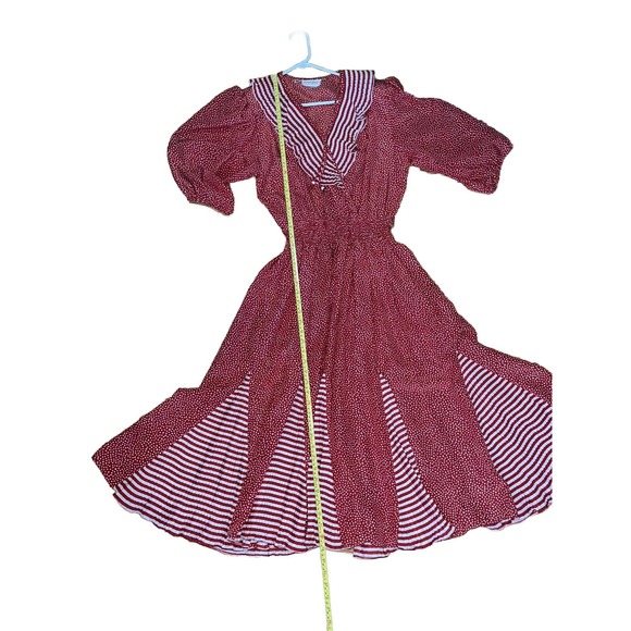 Vintage Assorti For Susan Freis Red/White Dress Pleated Flowy Ruffle 80s‎ S/M - Picture 11 of 16
